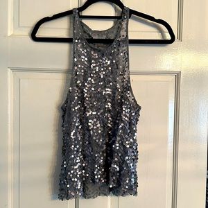 Sequence glimmery silver Intimately Free People sheer tank racerback